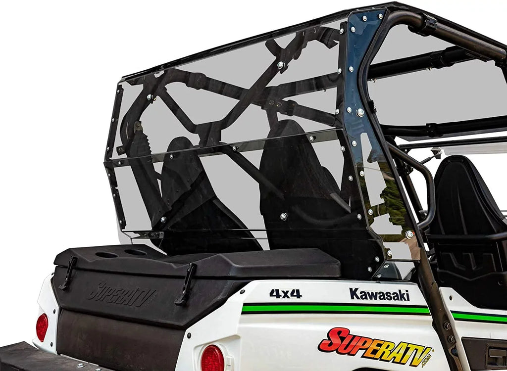 SuperATV Heavy Duty Rear Windshield for 2014+ Kawasaki Teryx 4 800 / 2021+ Teryx 4  1/4" Thick Lightly Tinted Polycarbonate 250x Stronger Than Glass Protects You From Flying Debris Made in !