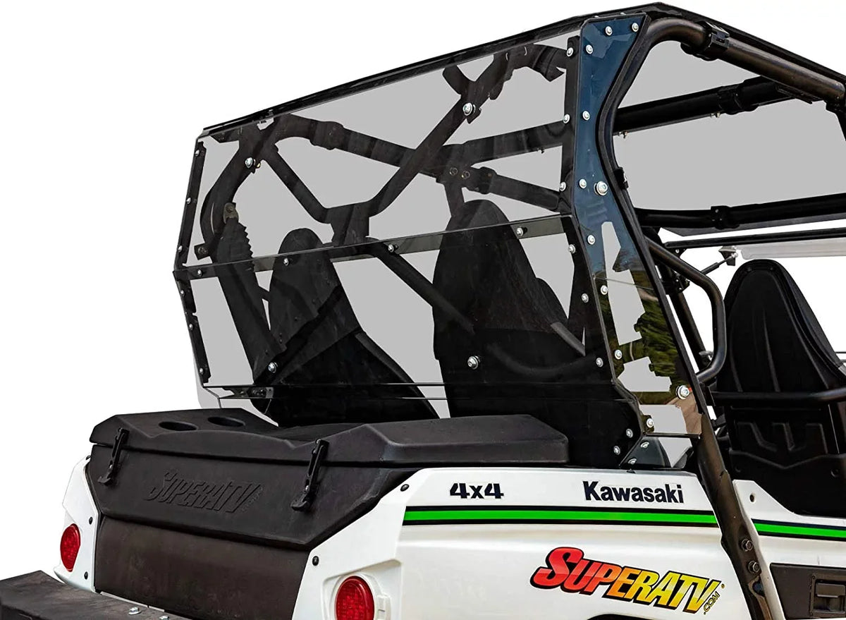 SuperATV Heavy Duty Rear Windshield for 2014+ Kawasaki Teryx 4 800 / 2021+ Teryx 4  1/4" Thick Lightly Tinted Polycarbonate 250x Stronger Than Glass Protects You From Flying Debris Made in !