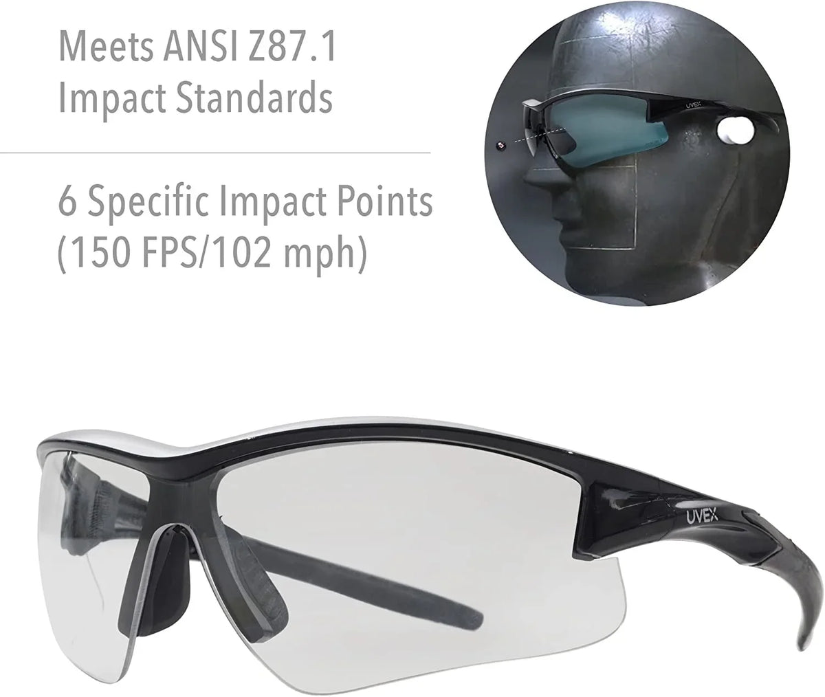 Howard Leight by Honeywell Uvex Acadia Shooting Glasses with Uvextreme Plus Anti-Fog Lens Coating, Clear Lens (-02214)