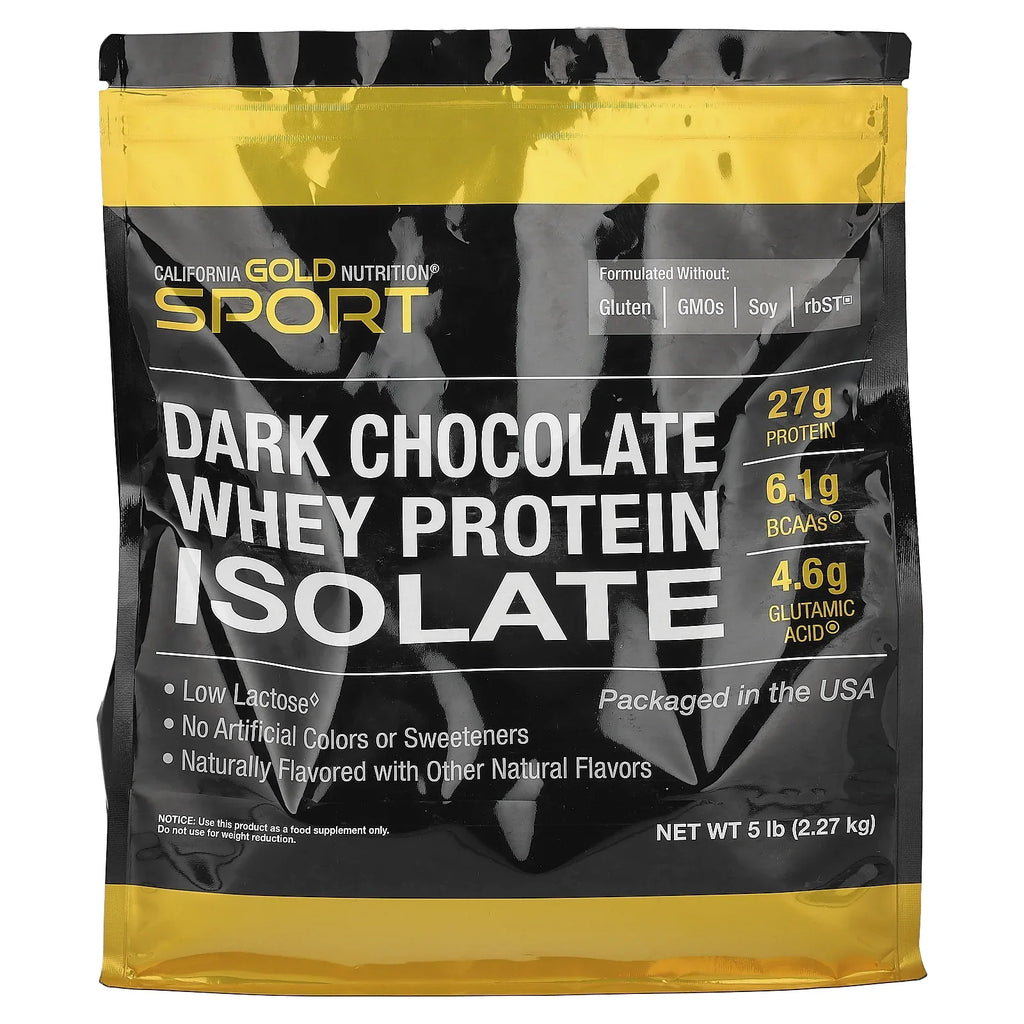 California Gold Nutrition  - Dark Chocolate Whey Protein Isolate, 5 lbs (2.27 kg)