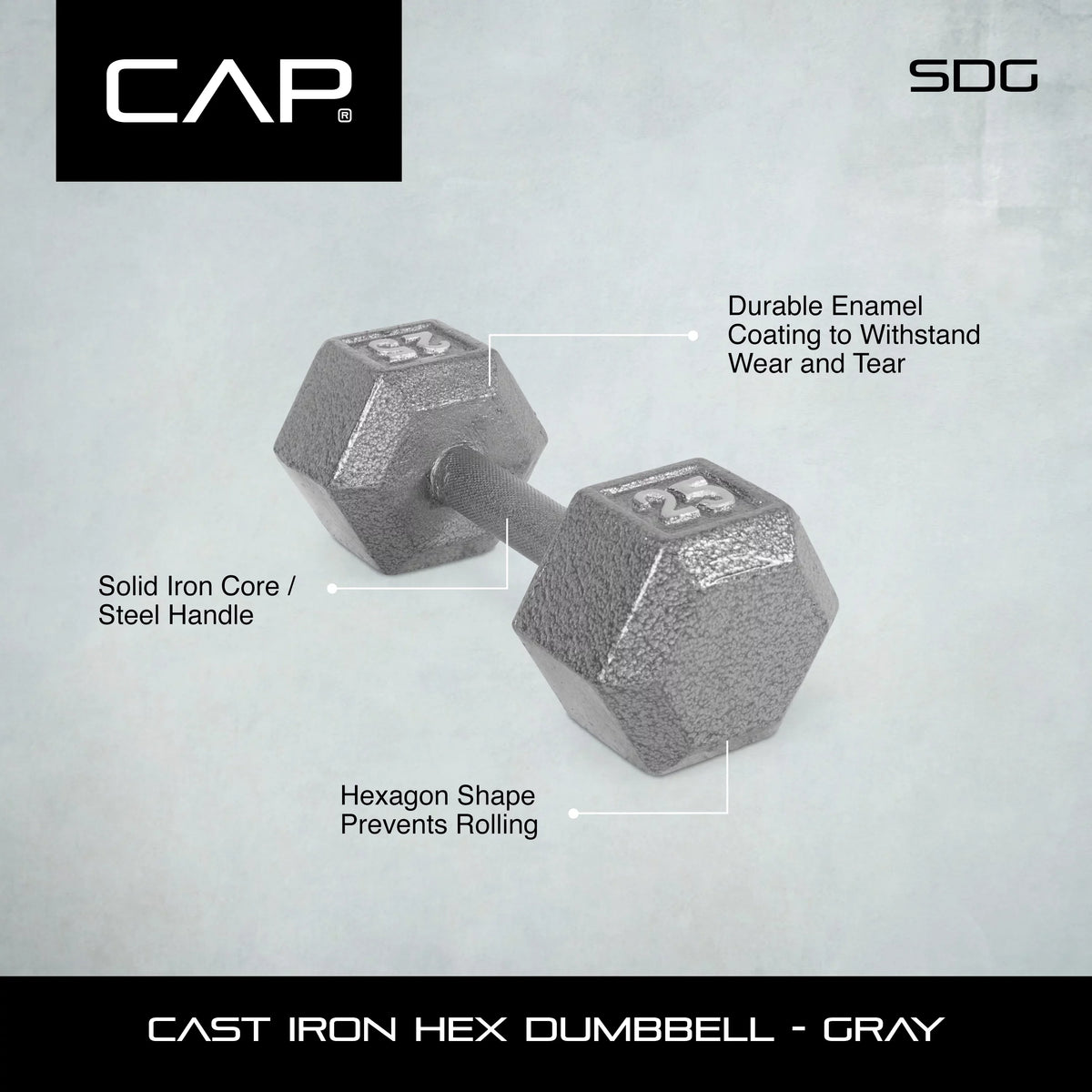 Barbell 55lb Cast Iron Hex Dumbbell, Single