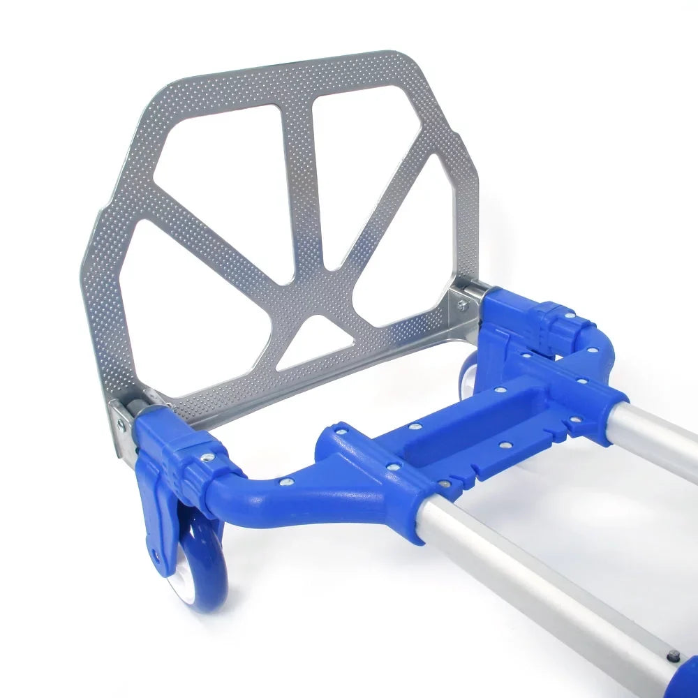 Folding Hand Truck and Dolly, Aluminum Hand Truck, 165 lb Capacity Heavy-Duty Luggage Trolley Cart with Telescoping Handle and Rubber Wheels, Portable Folding Hand Cart, Blue