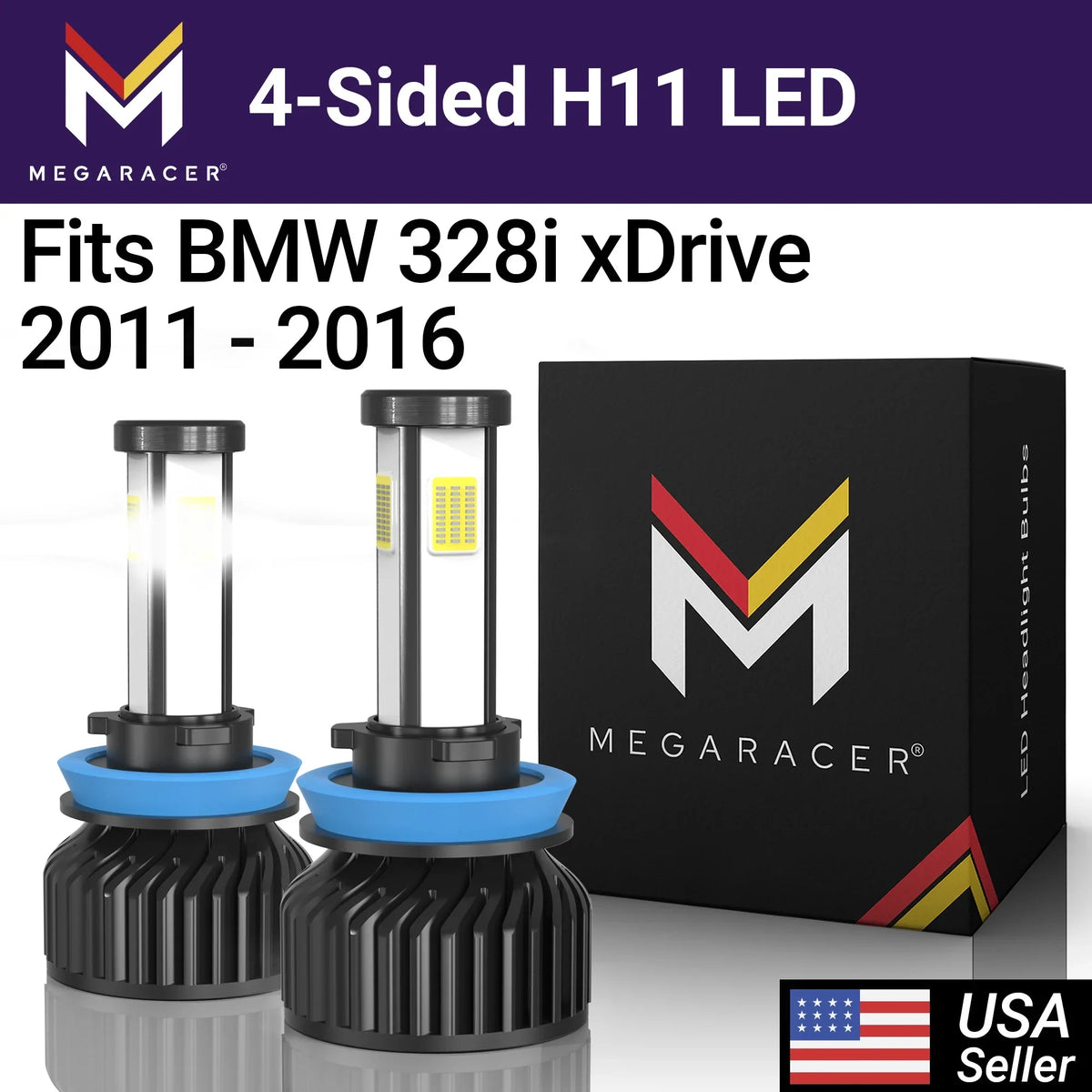 Mega Racer  328i xDrive 4 Sided     Headlight Bulbs 6000K Diamond White 12V 60W 10000LM  328i xDrive 2011 2012 2013 2014 2015 2016 11 12 13 14 15 16 Fog Light Automotive Replacement