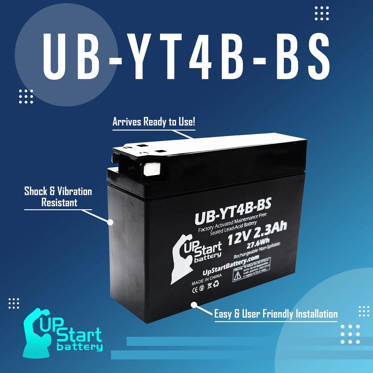 3-Pack UpStart Battery Replacement for 2007 Yamaha  400CC Factory Activated, Maintenance Free, Motorcycle Battery - 12V, 2.3Ah, --