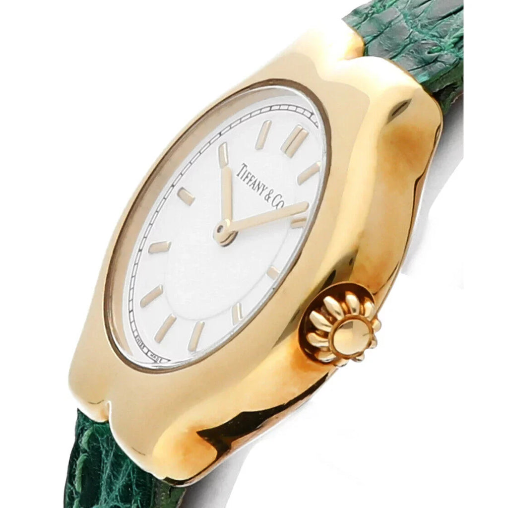Tiffany&amp;Co Tesoro  18k Yellow Gold Case White Dial Leather Ladies Watch