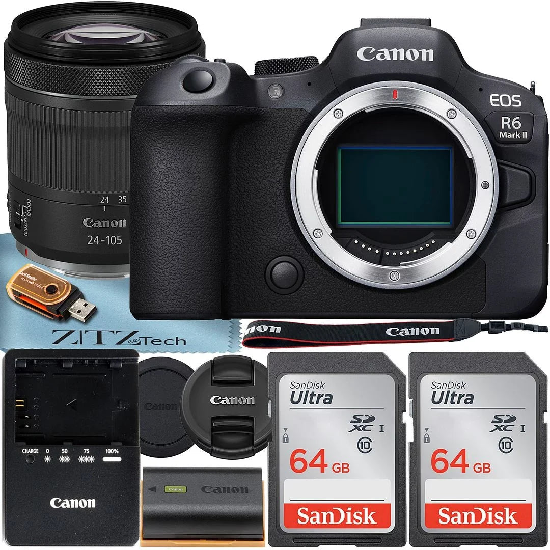 Canon   Mark  Mirrorless Camera with  24-105mm f/4-7.1   Lens + 2 Pack SanDisk 64GB Memory Card + ZeeTech Accessory Bundle