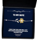 amangny Cheap Wife Gifts,  Wish That Our Love Will Last and Grow Stronger with Each, Sarcastic Holiday Sunflower Bracelet Gifts for Wife, Fancy Wife Gift Ideas, Luxury Wife Gifts, Unique Wife Gifts,