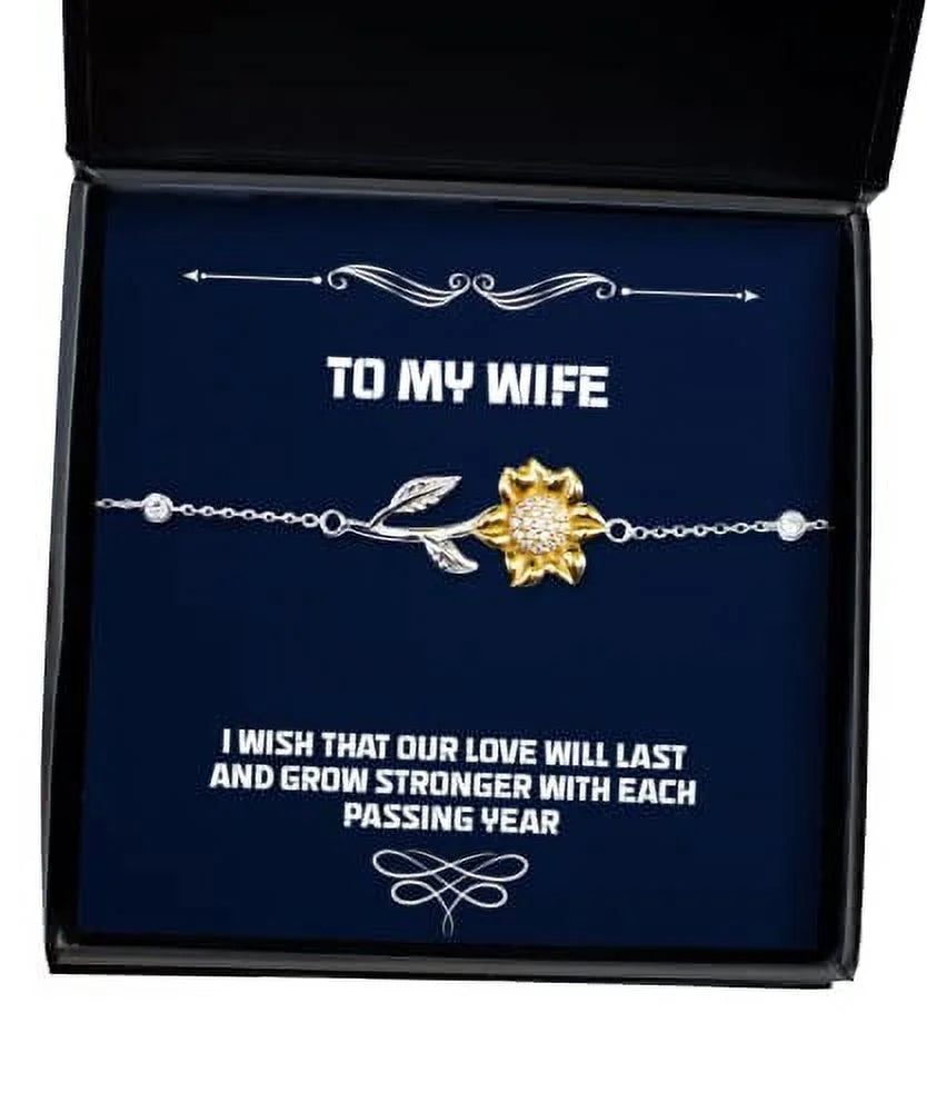 amangny Cheap Wife Gifts,  Wish That Our Love Will Last and Grow Stronger with Each, Sarcastic Holiday Sunflower Bracelet Gifts for Wife, Fancy Wife Gift Ideas, Luxury Wife Gifts, Unique Wife Gifts,