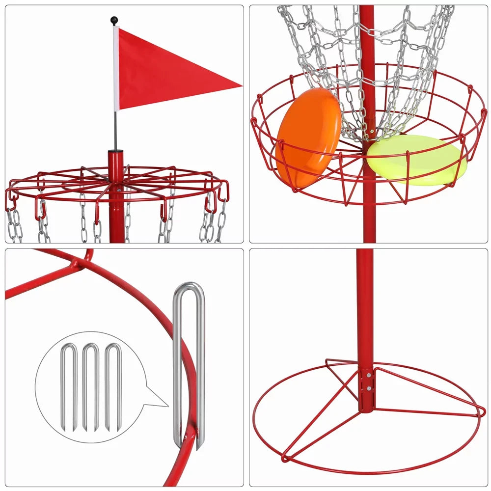 SmileMart 12-Chain Portable Disc Golf Basket Metal Flying Disc Golf Target, Red