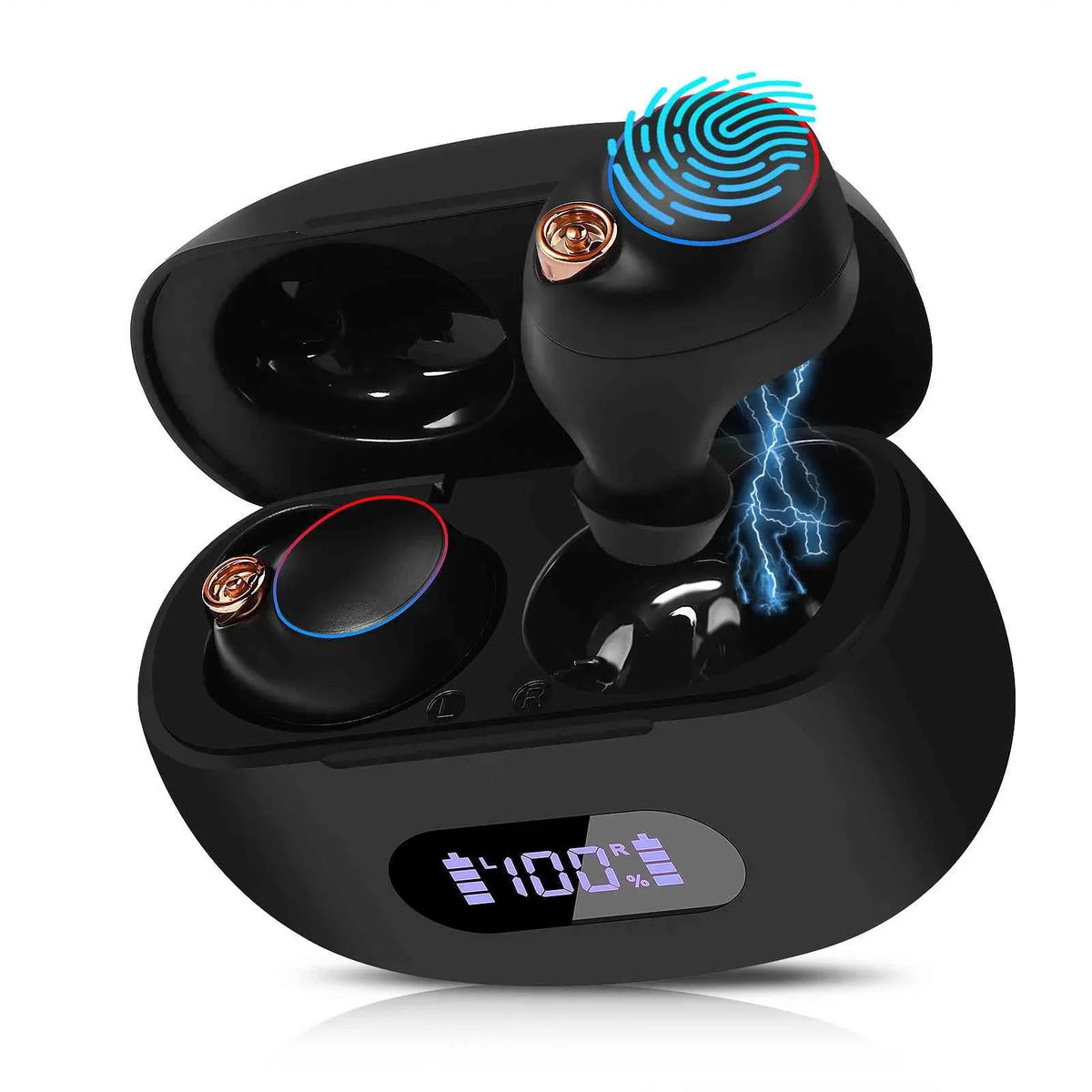 UrbanX True Wireless Bluetooth Earbuds + Charging Case, Black, Dual Connect,  Water Resistance, Bluetooth 5.2 Connection, Balanced, Bass Boost Compatible with Lenovo Tab  Plus