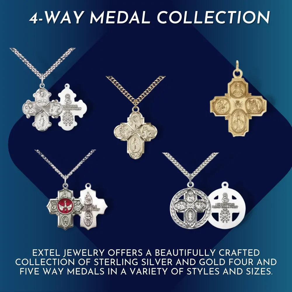 Extel Large 14kt Gold Filled Traditional Catholic 5-Way Cross Cruciform Medal with Miraculous Medal, St. Joseph, St. Christopher and Sacred Heart, Made in