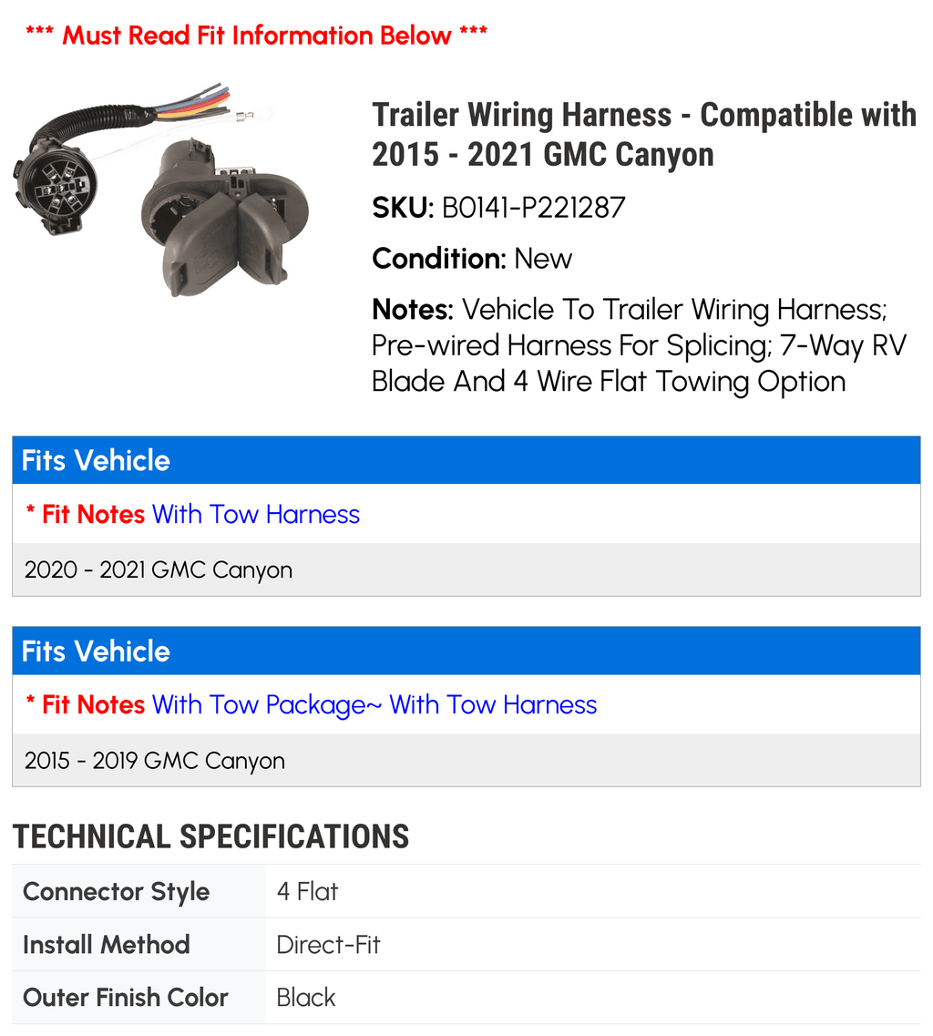 Trailer Wiring Harness - Compatible with 2015 - 2021  Canyon 2016 2017 2018 2019 2020