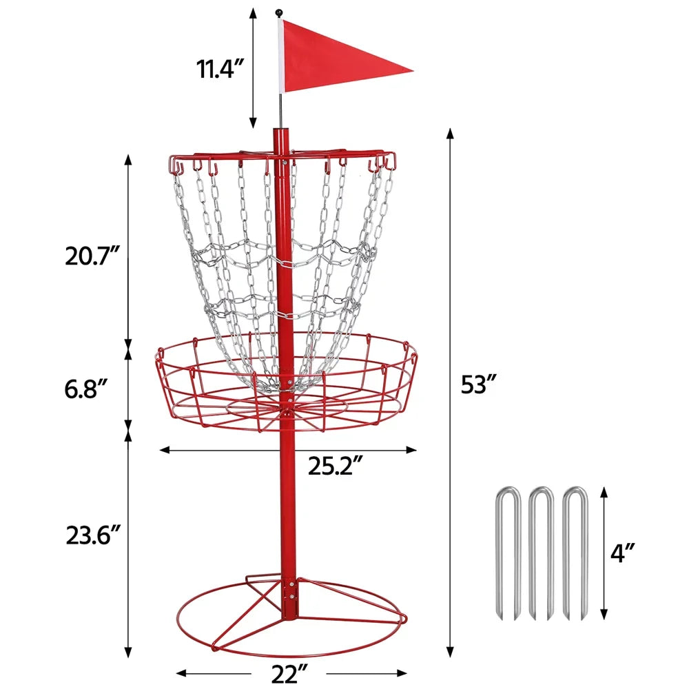 SmileMart 12-Chain Portable Disc Golf Basket Metal Flying Disc Golf Target, Red