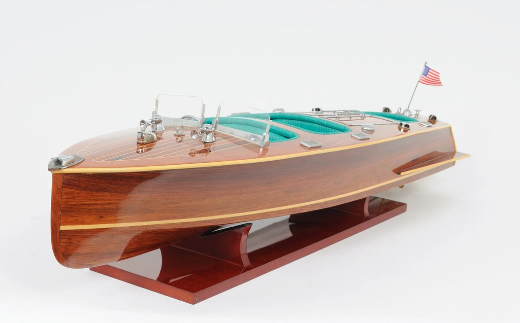 HomeRoots  9 in. Wood Brown  Chris Craft Triple Cockpit Hand Painted Decorative Boat