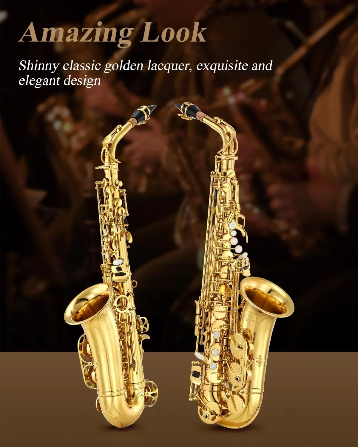 Eastar Alto Saxophone with Stand  Flat Gold Lacquer Student Beginner Sax Full Kit School Band Orchestra Instruments -