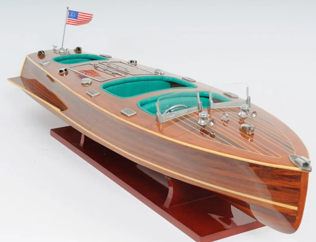 HomeRoots  9 in. Wood Brown  Chris Craft Triple Cockpit Hand Painted Decorative Boat