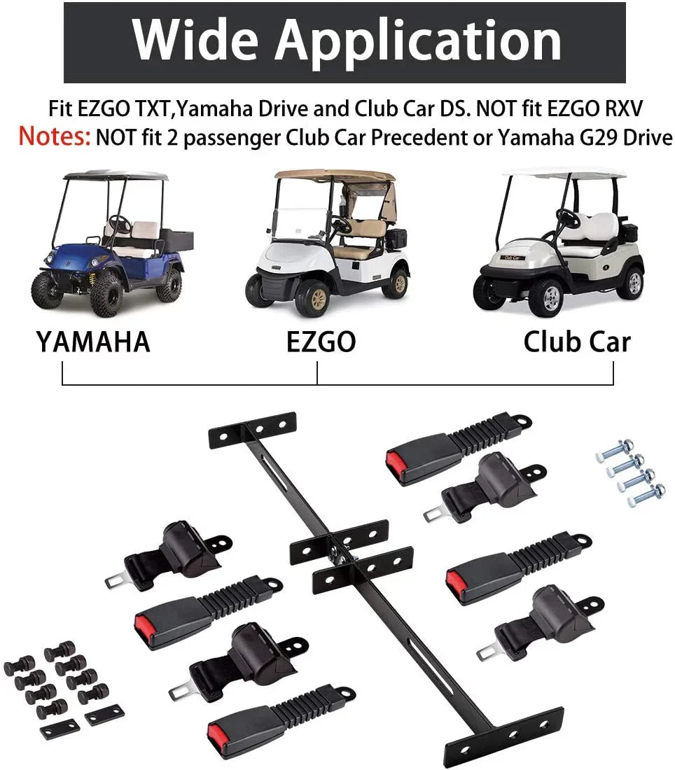 10L0L Golf Cart Seat Belts & Bracket Kit for Yamaha  Club Car 4 Seater Cart, Black