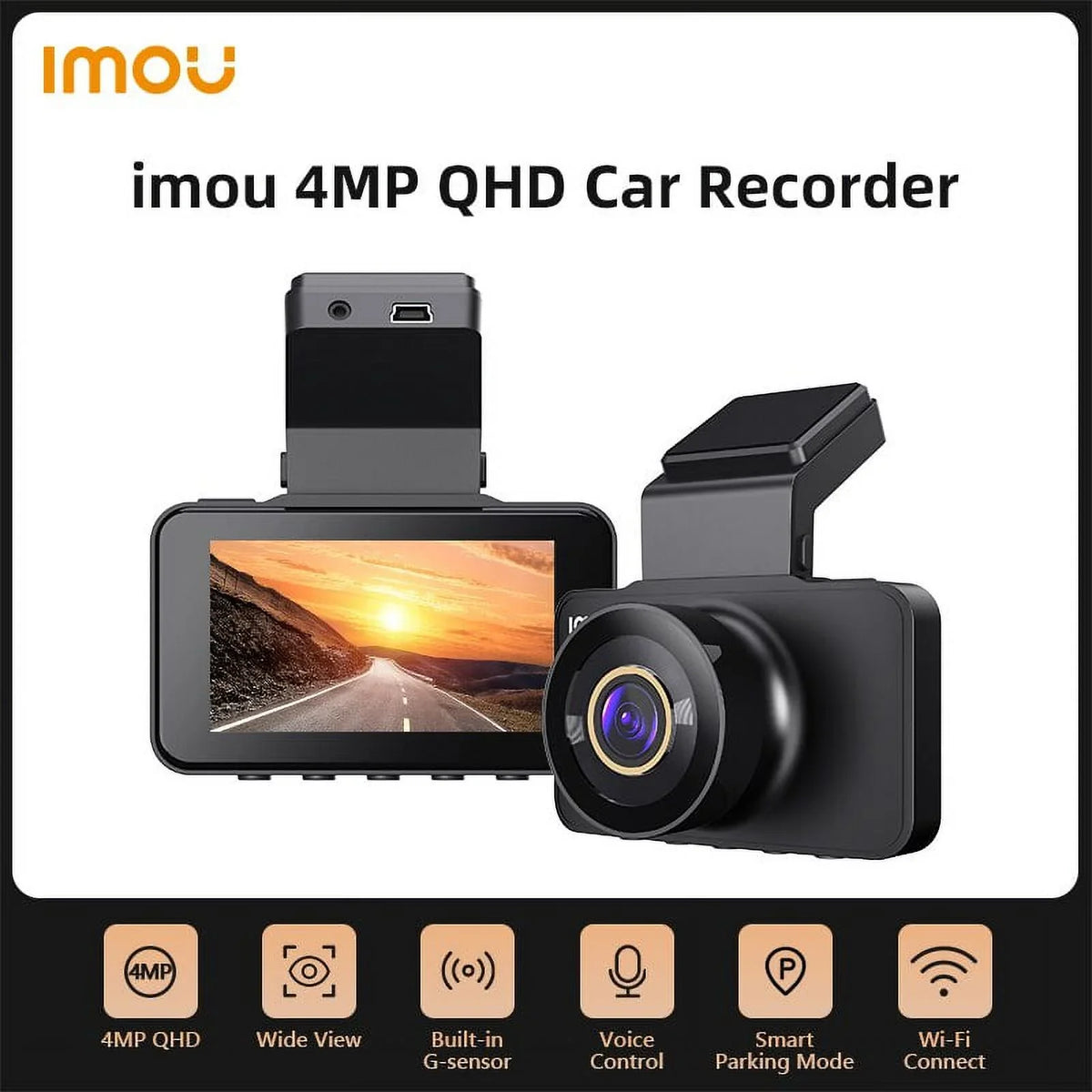 Imou 4MP Dash Cam Car  Video Recorder Night Vision Voice Control 24h Parking Monitor Time Lapse -Sensor Dashcam Front Camera