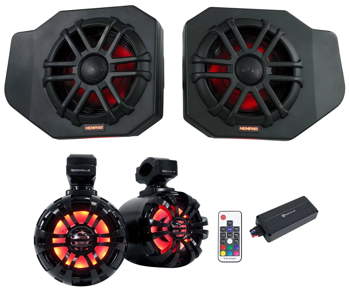 Pair Memphis Audio  Pods+ Tower Speakers+Amp For 2018+ Polaris Ranger