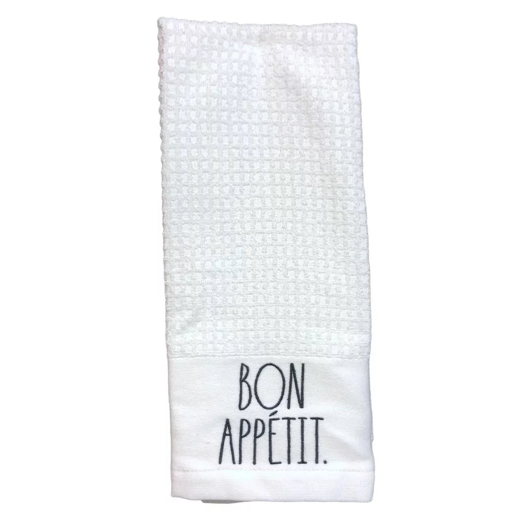 Rae Dunn Christmas Kitchen Towels Set of 2 White  -    Black  Letter