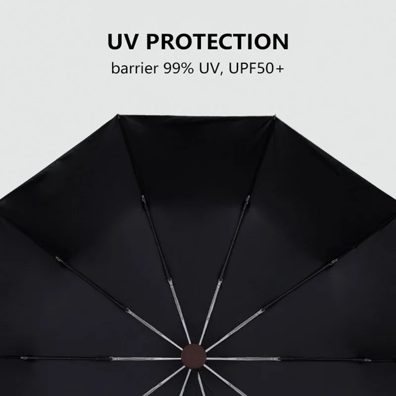 Umbrella Men Business 10 Ribs Wood Handle Golf Sun Umbrellas Windproof Anti  Parasol Clear Umbrella +