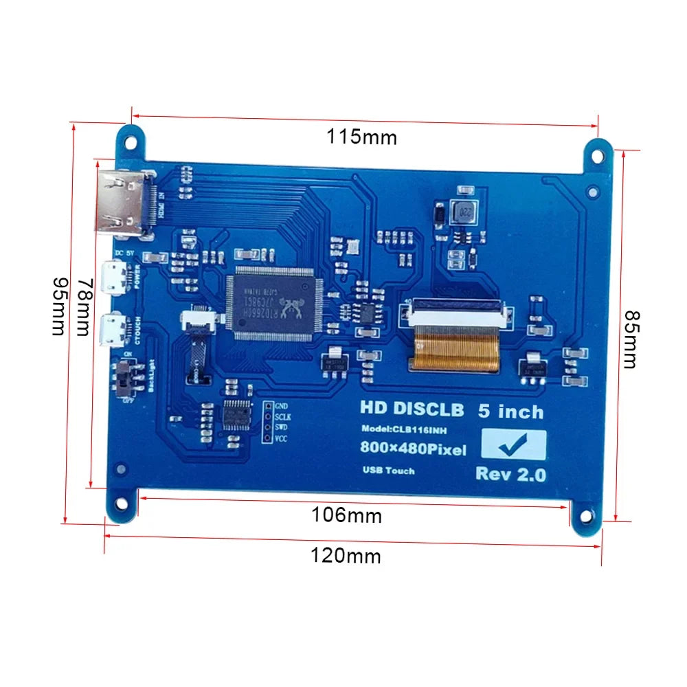 Htovila 5 Inch Capacitive Touchscreen Display 800*480 Resolution Small Portable  with  Interface Compatible with Raspberry Pi Educational Tool