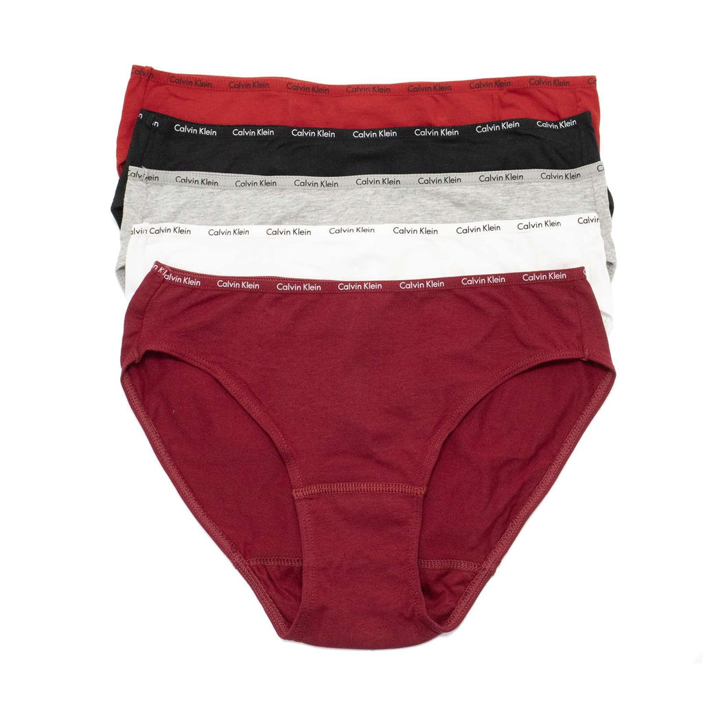 Calvin Klein Women's 5-Pack Signature Cotton Bikini, Red Gala \ Black, -