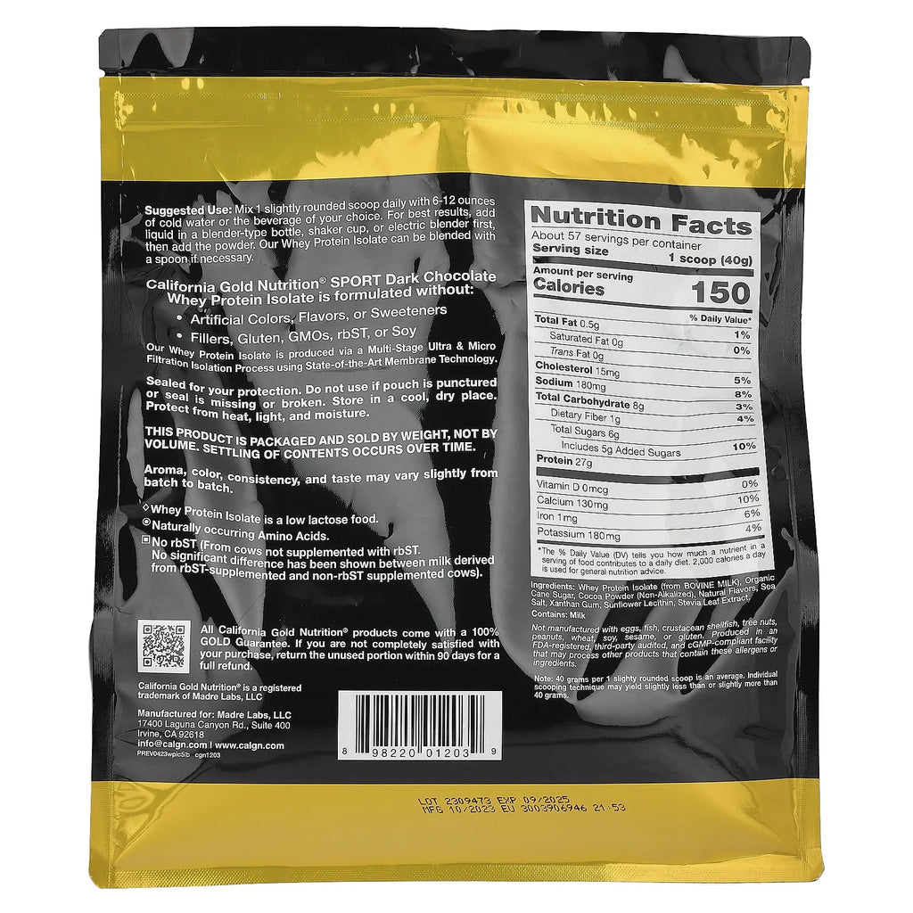 California Gold Nutrition  - Dark Chocolate Whey Protein Isolate, 5 lbs (2.27 kg)
