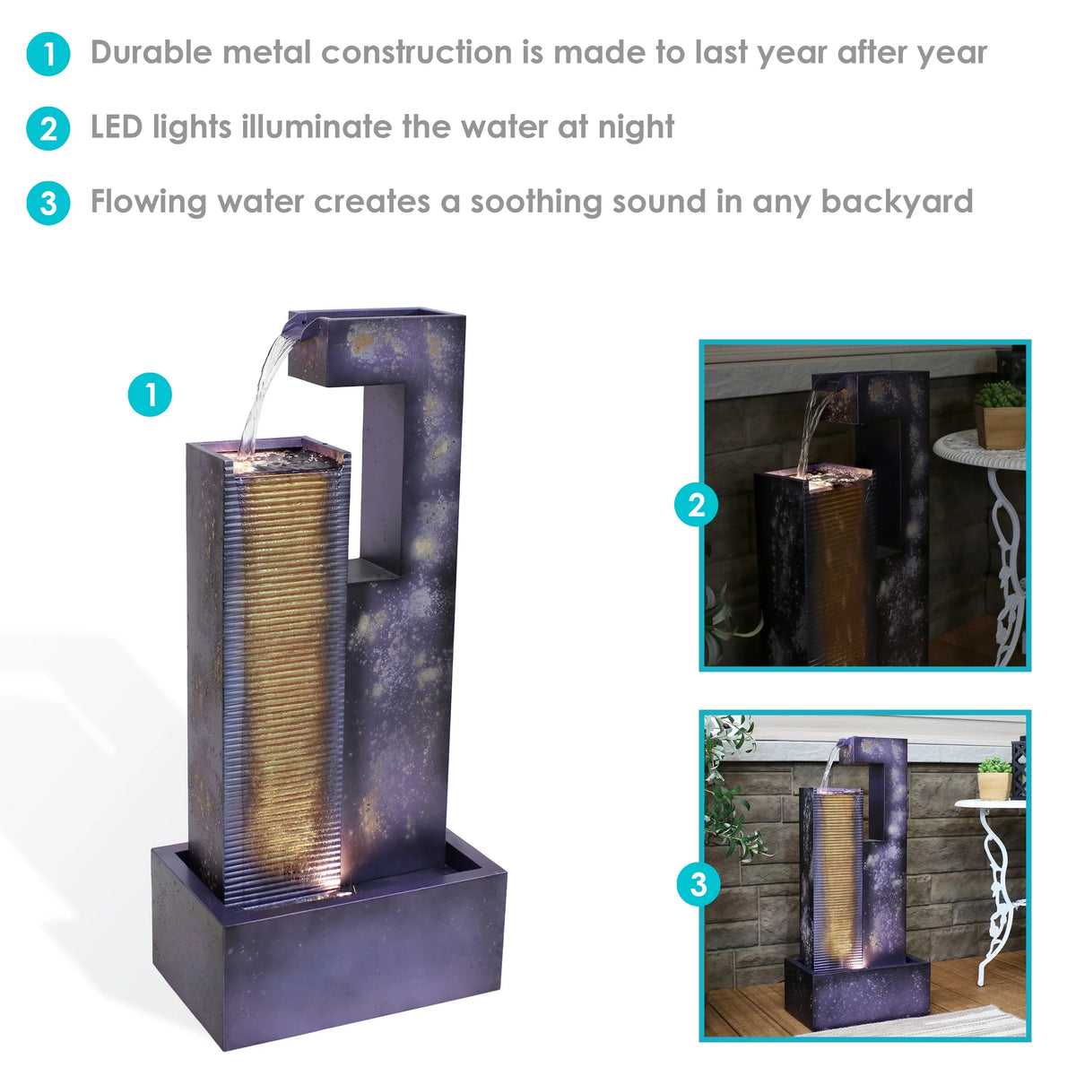 Sunnydaze Cascading Tower Outdoor Metal Fountain with  Lights - 32"