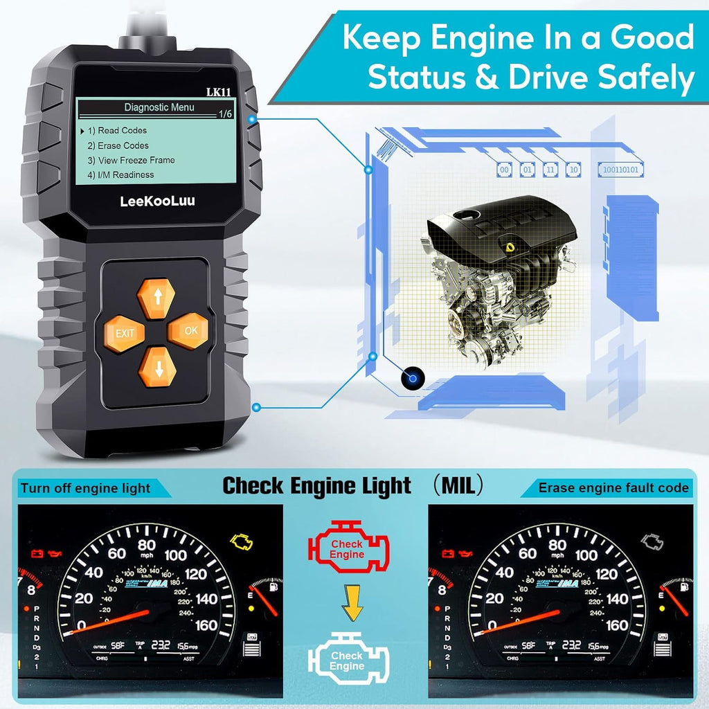 Scanner Clear Reset Engine Alert Code - Plug and Play Easy to Setup Use Professional Code Reader Scan Diagnostic for Cars Since 1996 with Freeze Frame// Readiness - LeeKooLuu