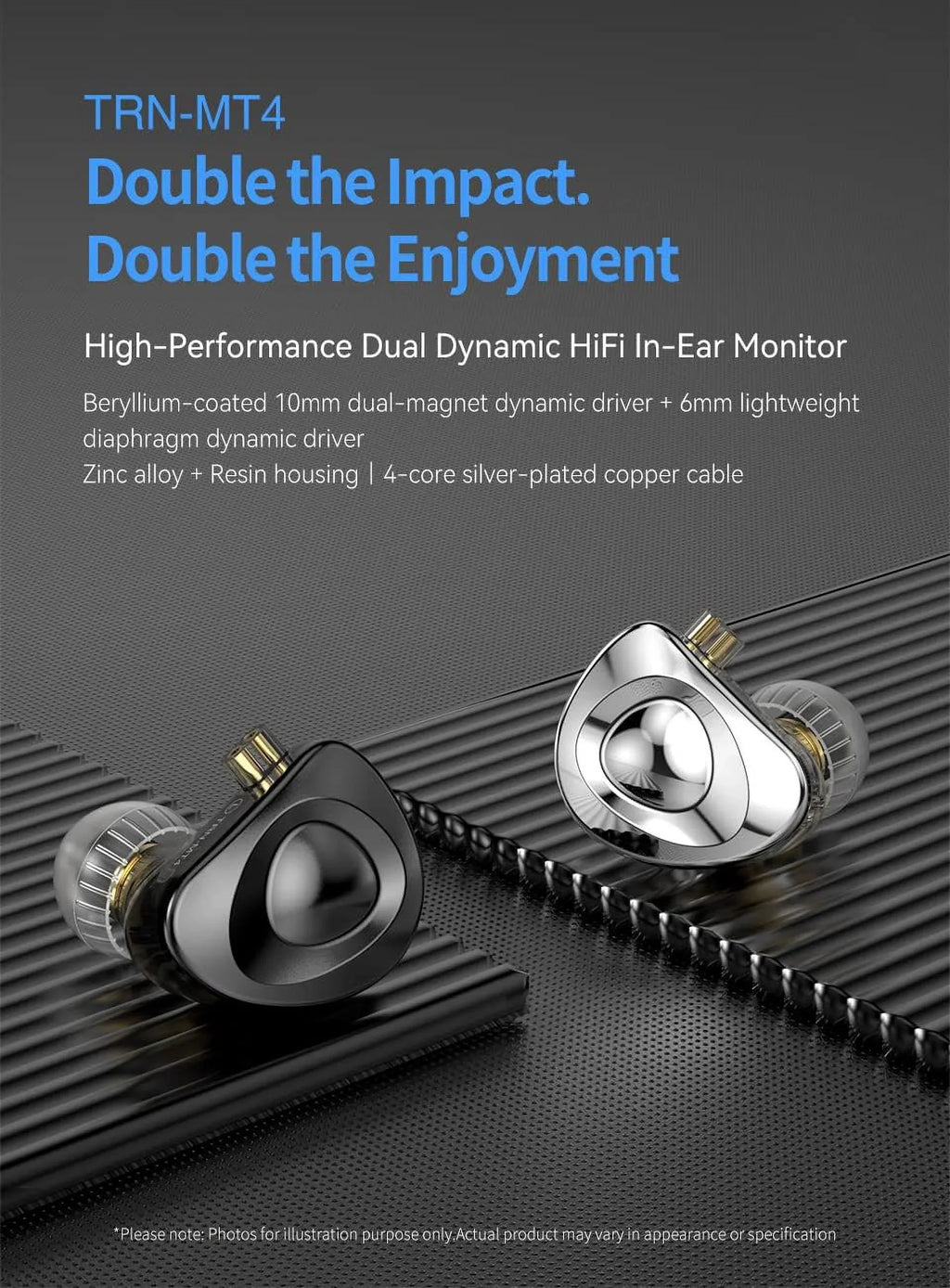 Kinboofi   in Ear Monitor Headphone, 10mm Dual Magnet Dyna Drive Earphone with 4-core Silver-Plated Copper