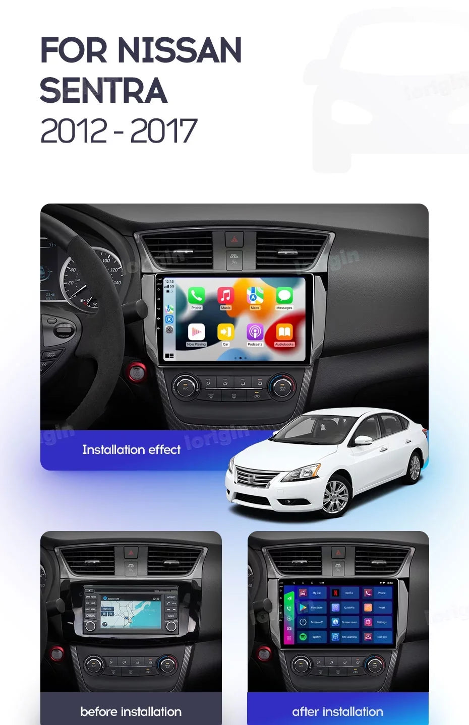 For Nissan Sentra  2012 - 2017 Car Radio Multimedia Video Player Navigation  Support carplay Android auto 2-16G with backup camera