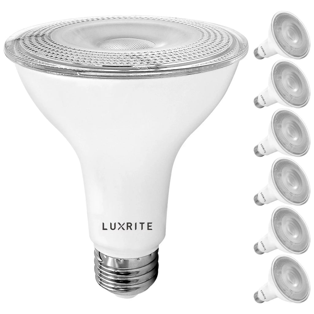 Luxrite 6-Pack   Flood Light Bulb 4000K Cool White 850 Lumens 11W Dimmable Wet Rated  Base  Listed