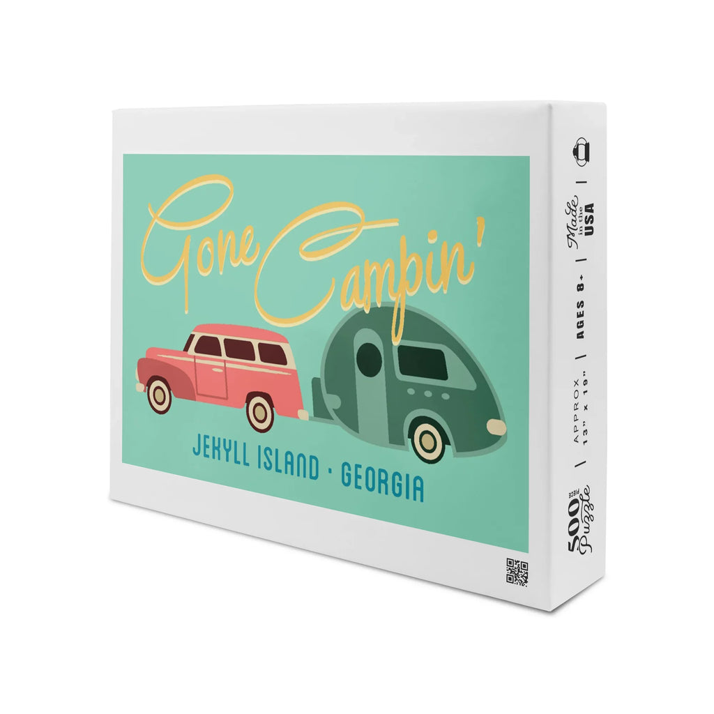 Jekyll Island, Georgia, Gone Campin, Trailer, Geometric (19x27 inches, Premium 500 Piece Jigsaw Puzzle for Adults and Family, Made in )