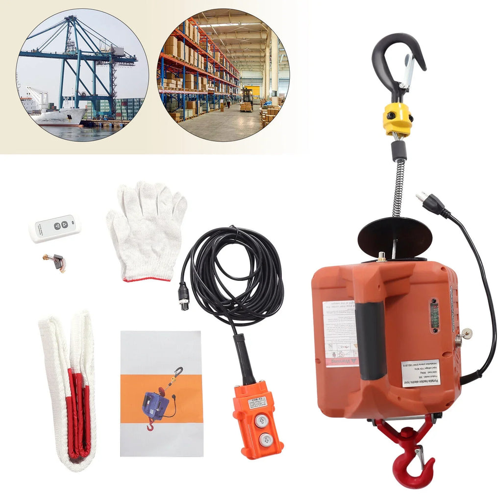ZhdnBhnos 110V 1100  3-in-1 Electric Hoist Winch Portable Crane Lift Kit Wireless Remote Control