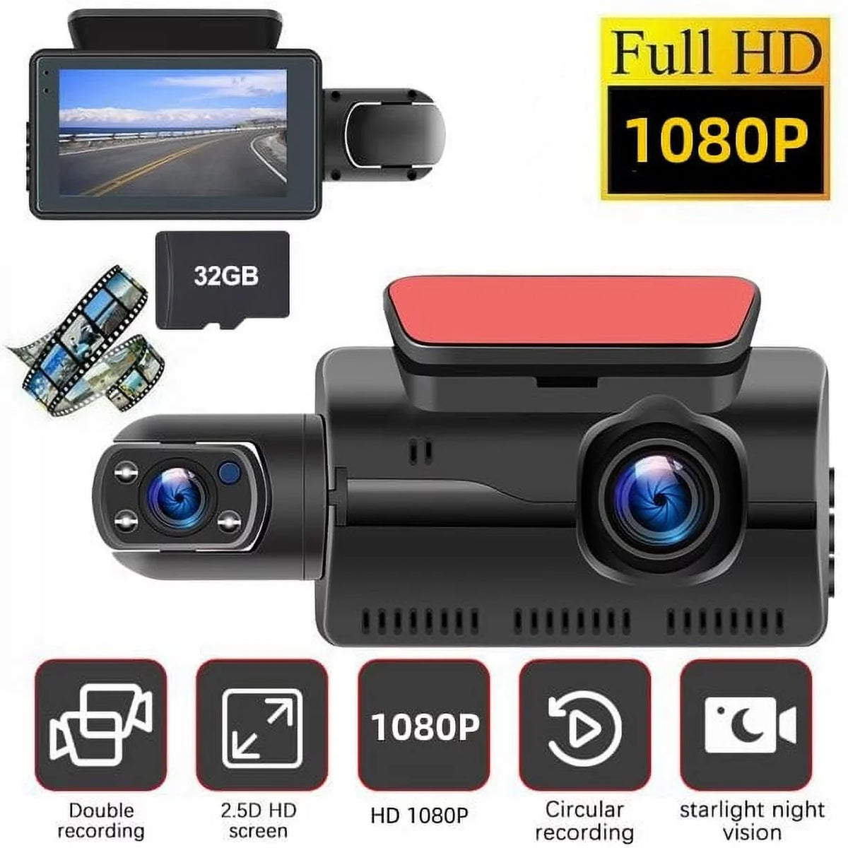Dash Cam Front and Inside for Car, Dual Dash Cam /32GB  Card,  1080P Car Camera Dual Lens, Wide Angel  Car Parking Driving Recorder Night Vision Loop Recording -Sensor