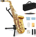 Eastar Alto Saxophone with Stand  Flat Gold Lacquer Student Beginner Sax Full Kit School Band Orchestra Instruments -