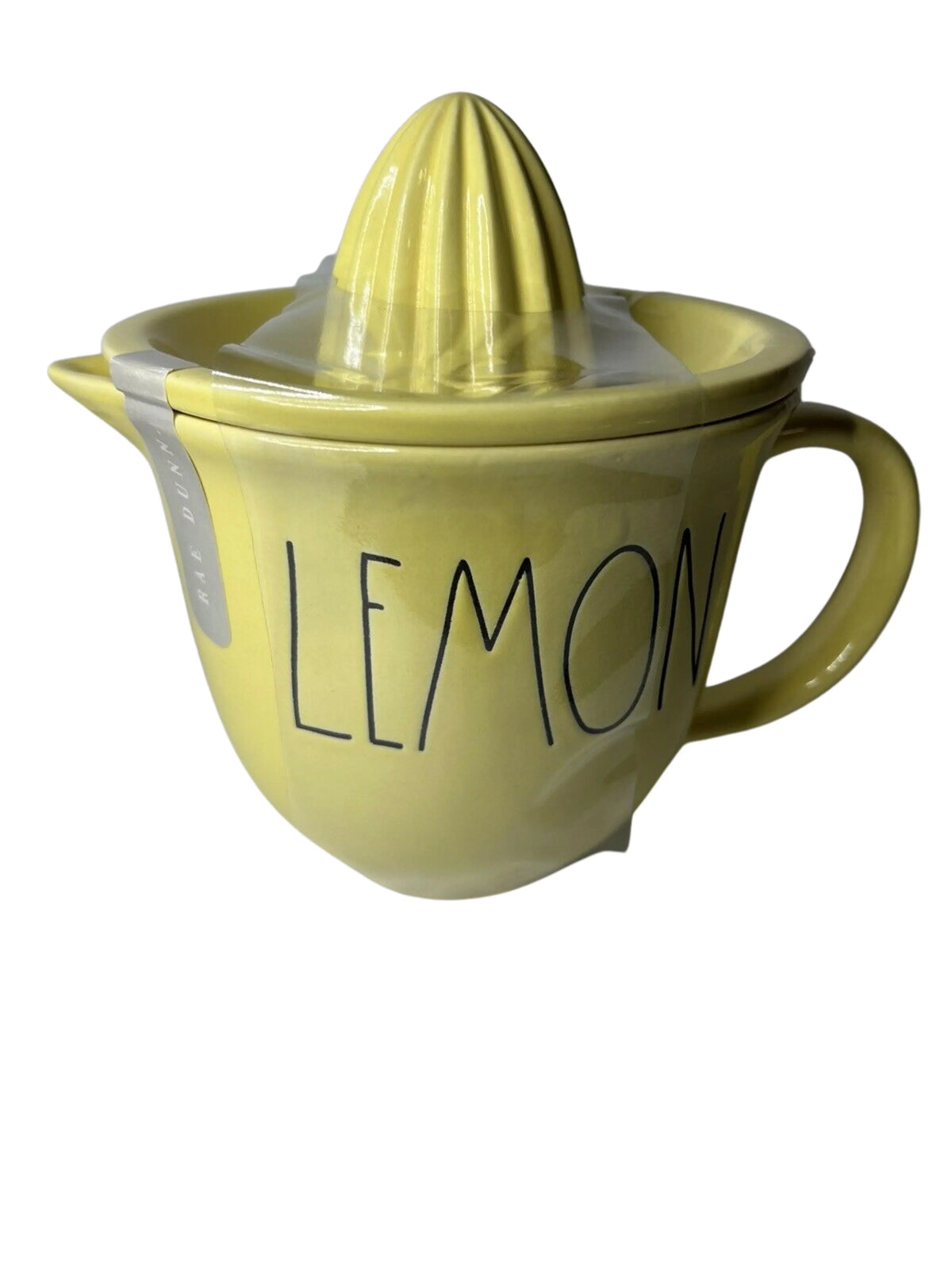 Rae Dunn  Yellow 2 Piece Ceramic Juicer Set with Black  Letters Kitchen
