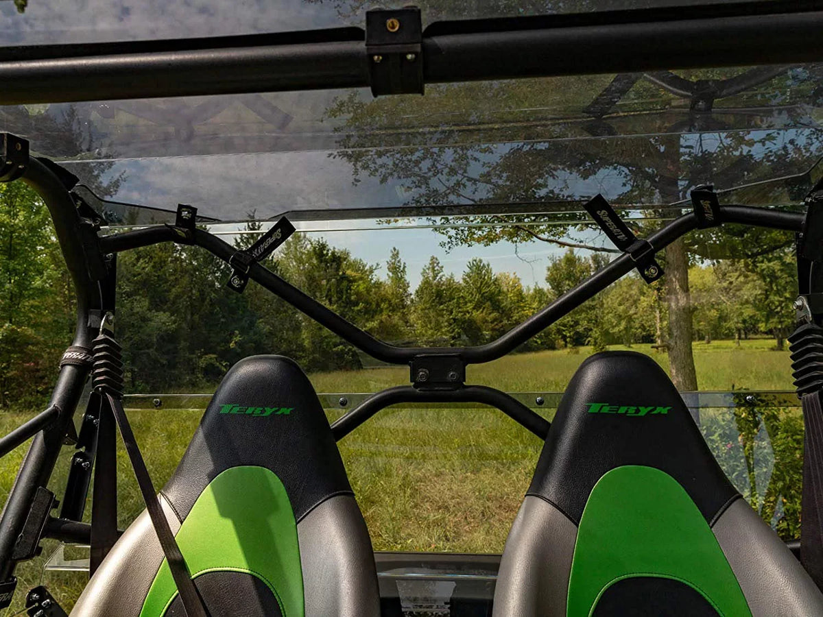 SuperATV Heavy Duty Rear Windshield for 2014+ Kawasaki Teryx 4 800 / 2021+ Teryx 4  1/4" Thick Lightly Tinted Polycarbonate 250x Stronger Than Glass Protects You From Flying Debris Made in !