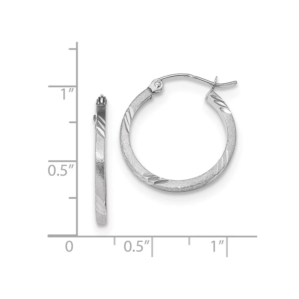 Real 14kt White Gold Satin Diamond-cut Princess Square Tube Hoop Earrings; for Adults and Teens; for Women and Men