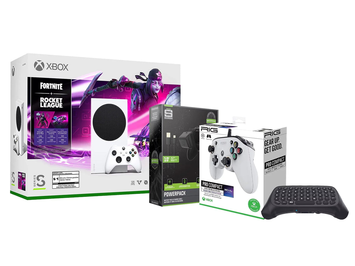 Microsoft Xbox Series  Console Fortnite Rocket League with White  Compact Controller, Charge Cable/Battery and Wireless Controller Keypad