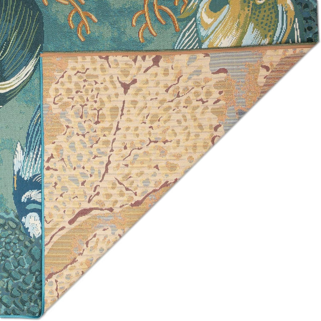 Marina Indoor/Outdoor Power Loomed Synthetic Blend Low Profile Area Rug - Transitional Graphic Coastal Animal Colorful (Fish Aqua) (6'6"  9'4")