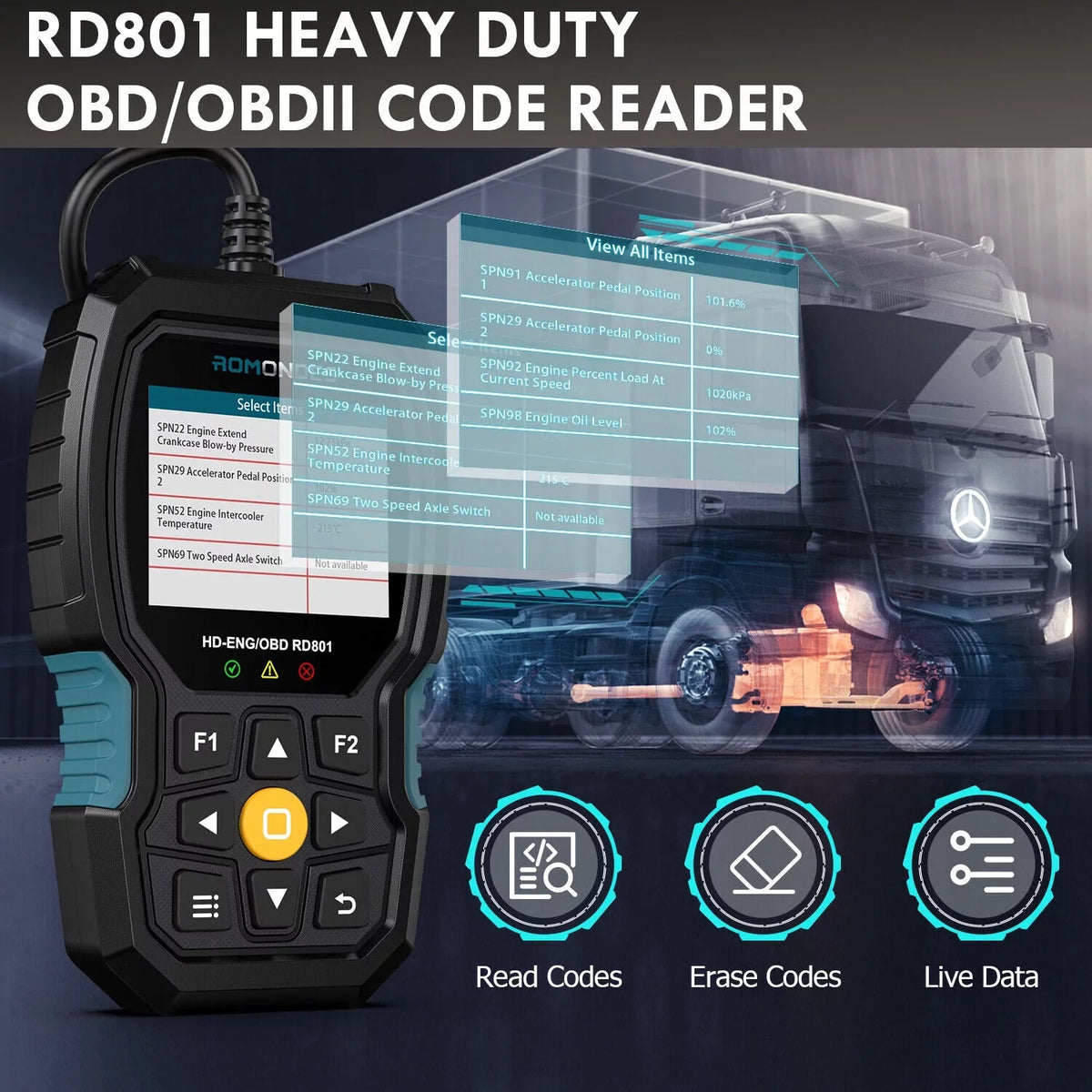 Romondes   Scanner Code Reader Heavy Duty Truck Diesel Truck Scanner Diagnostic Tool