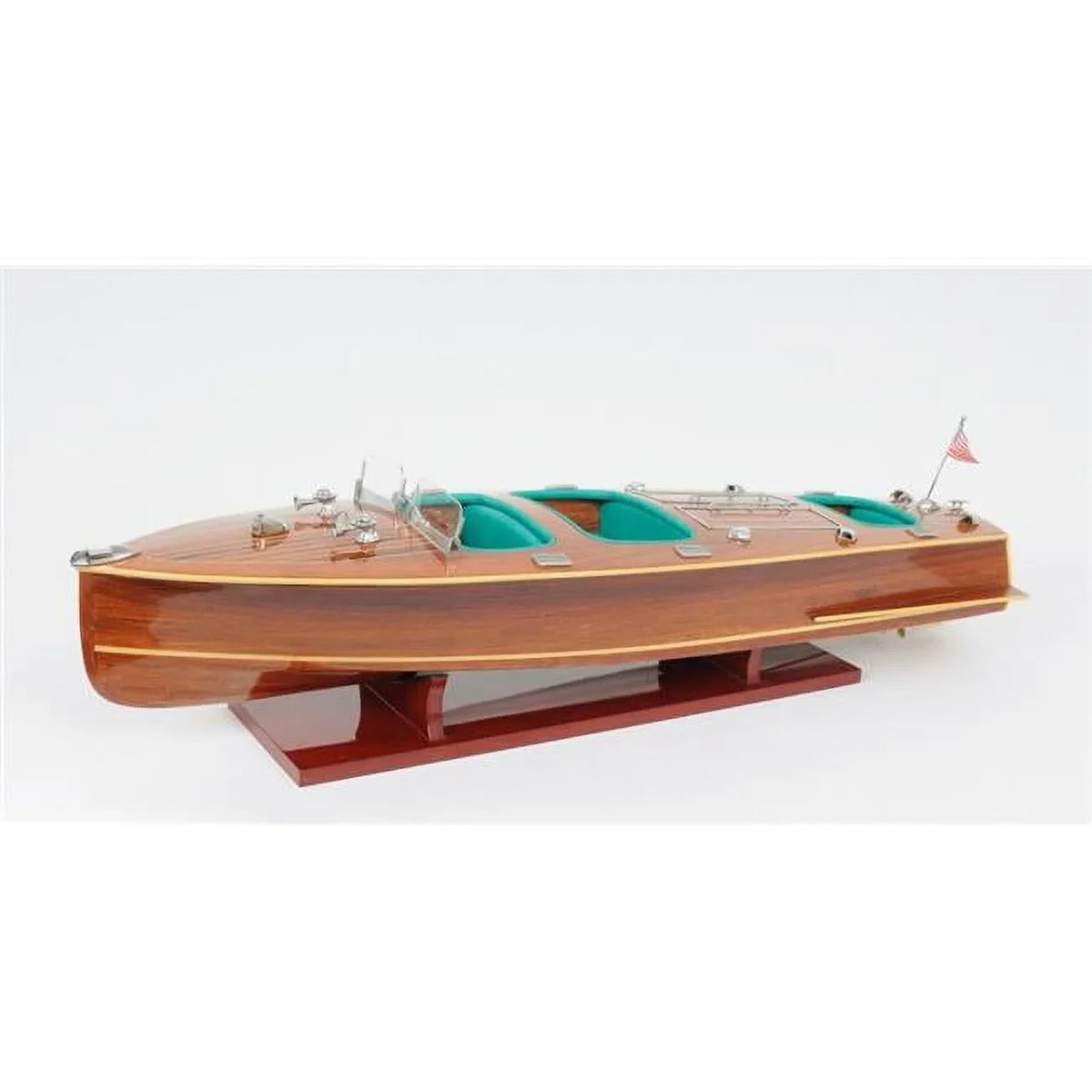HomeRoots  9 in. Wood Brown  Chris Craft Triple Cockpit Hand Painted Decorative Boat