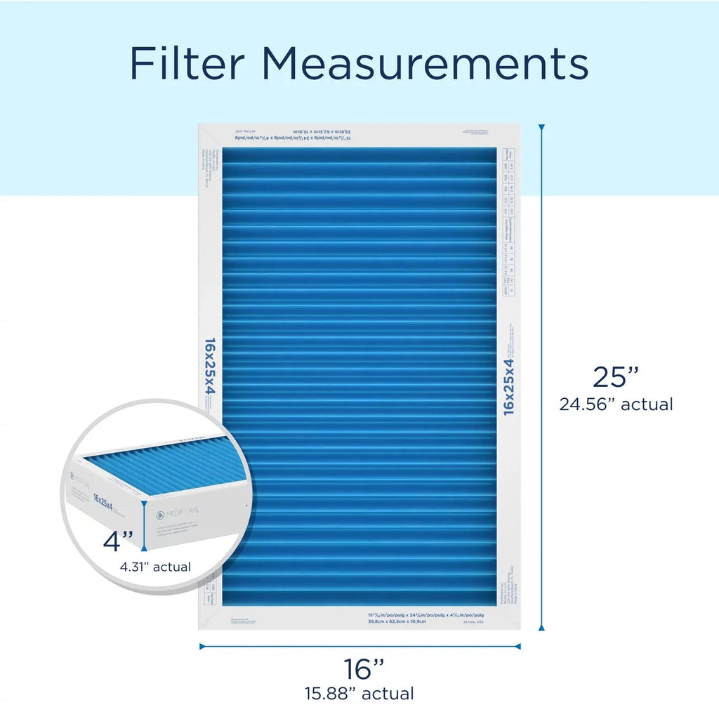 Medify Air 16x25x4 Pleated Filter 95% Particles  Air Cleaning ( 13, 2-Pack)