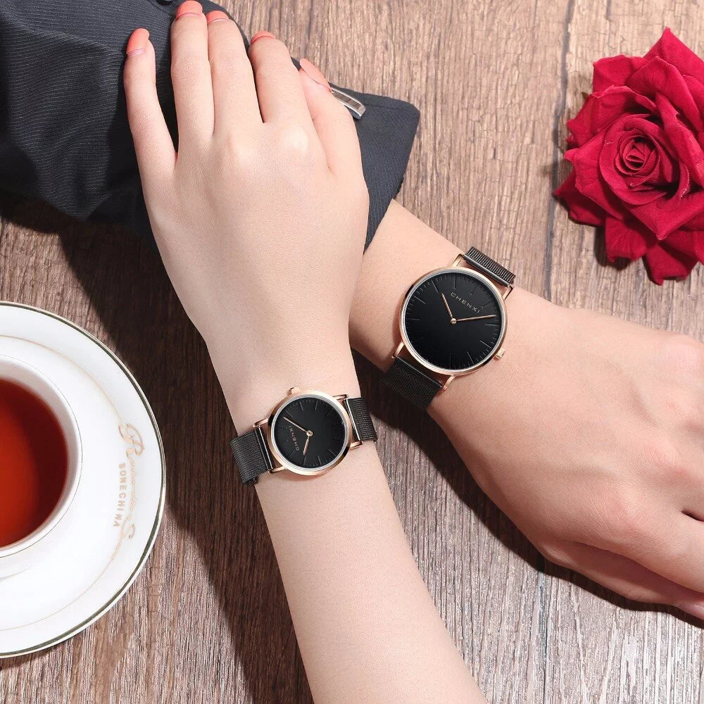 Fashion Rose gold Lover Watches Men Waterproof Ultra thin Quartz Watch Top Luxury Brand Woman Elegant Dress Ladies Watch
