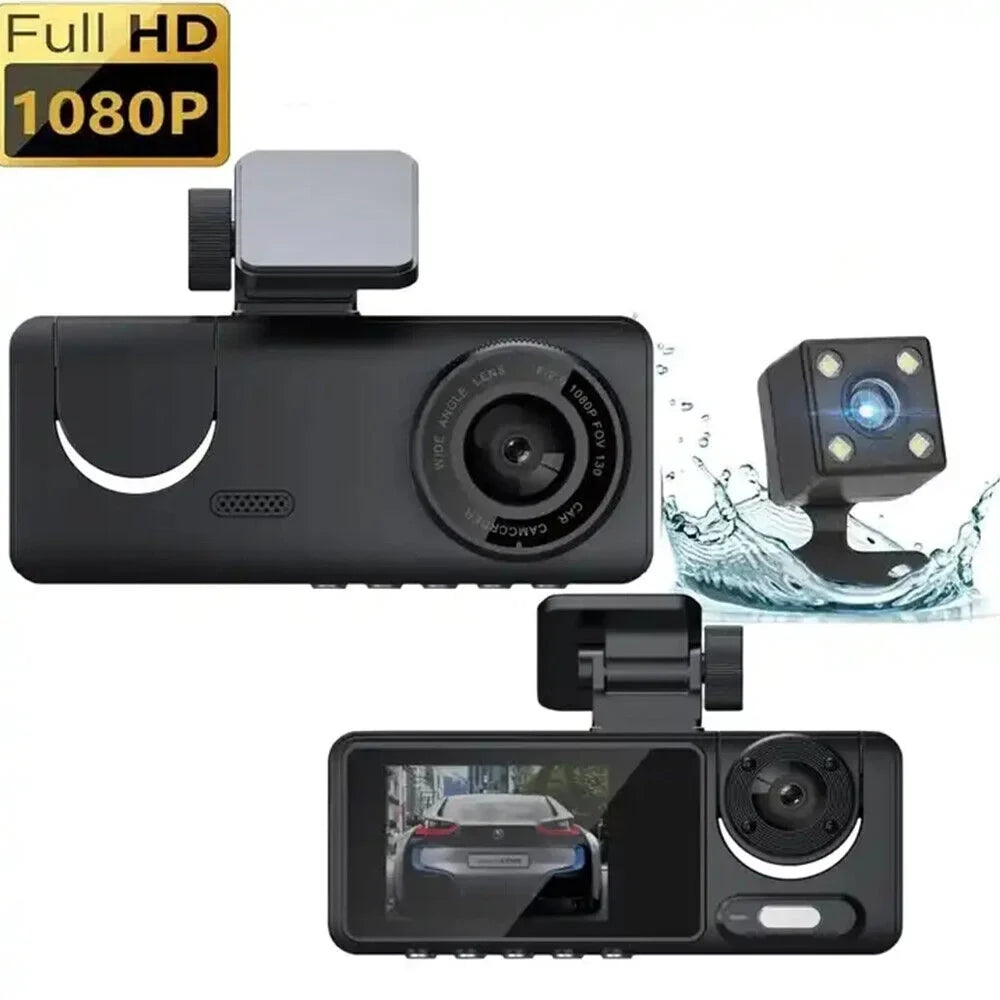 Car Dash Cam 1080P Dual Lens Front/Rear/Inside -sensor Video Recorder Monitor System