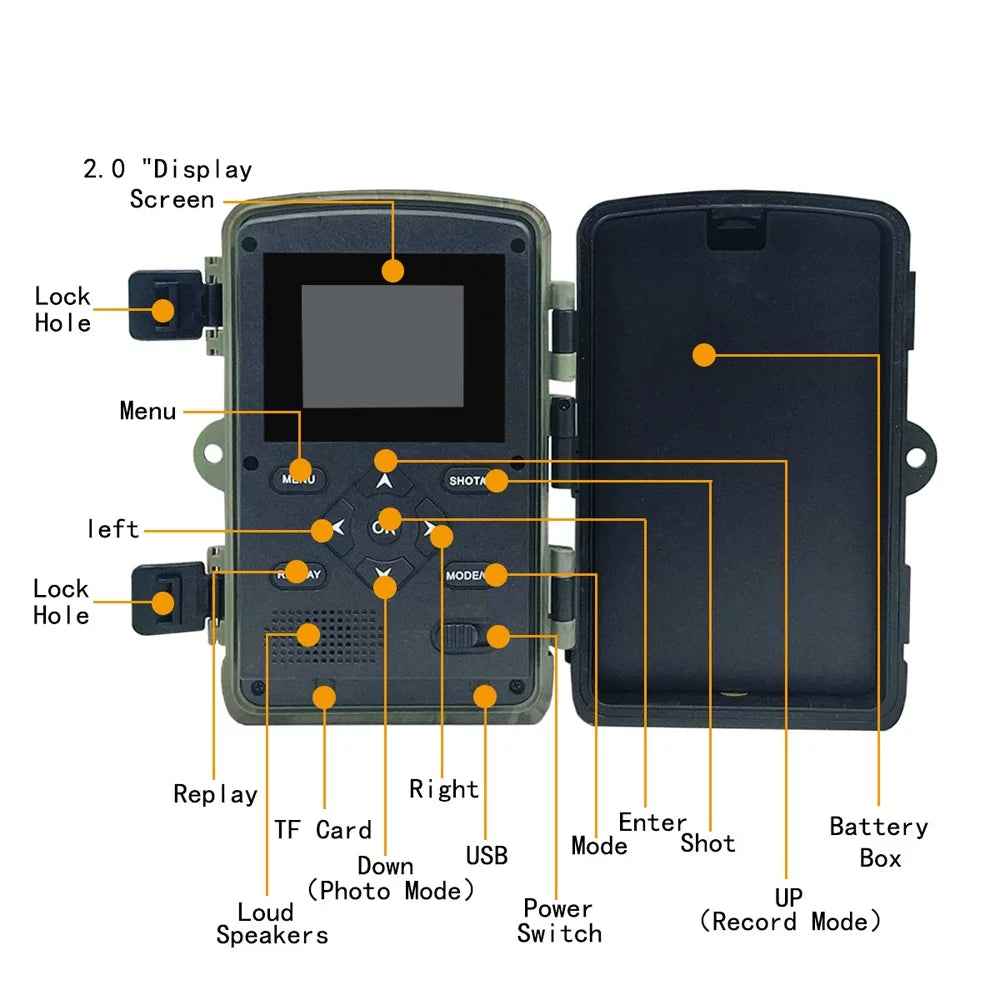 32MP 1080P Outdoor Trail Camera Field Detection Infrared Camera 2.0 Inch  Color Display Day Night Use Hunts Night-Visions Camera  Waterproof