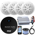 21-29' Pontoon Boat Audio Bundle: Pyle Gauge Style Bluetooth   Marine Receiver Bundle Combo with 4 x 6.5'' 120W White Marine Speakers, 4-Channel Amp w/ Wiring Kit, Speaker Wire, Radio Antenna