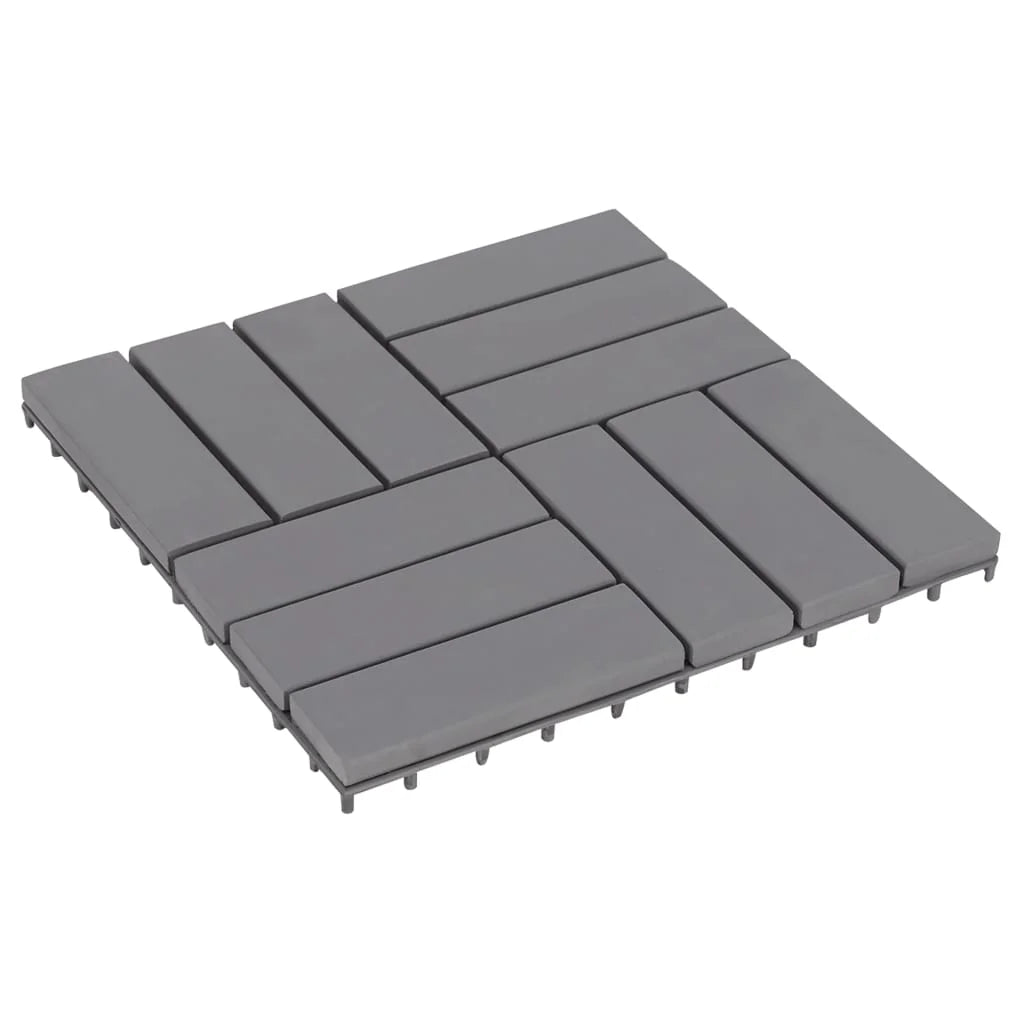 Anself 10 Piece Deck Patio Pavers Tiles Set Acacia Wood Interlocking Decking Flooring Tiles Bathroom Patio Poor Balconies Spa Area Suit for Indoor  Use Gray Wash 11.8 x 11.8 Inches ( x )